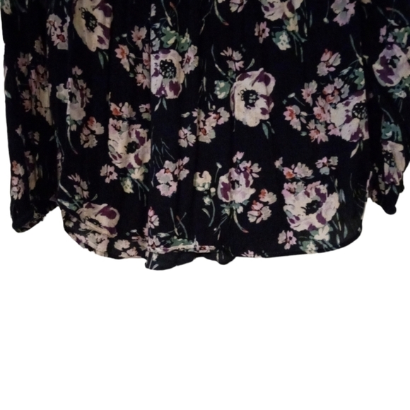Dark Floral Print Peek a Boo Front Long Sleeved Peasant Tunic Style Top XL - Picture 4 of 9